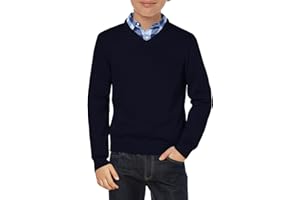 Haloumoning Maglione da ragazzo con scollo a V, uniforme per bambini, a maniche lunghe, tinta unita, casual, leggero, lavorato a maglia