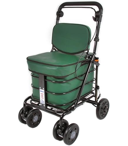 Shopping Basket Cart The Fellie Walk And Rest Shopping Trolley With Seat For Elderly, 27L Sit & Go Shopping Trolley On Wheels With Backrest, Foldable Seated Shopping Lightweight Cart For Elderly