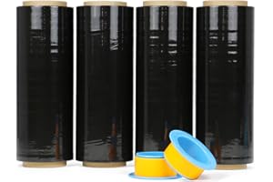 4 Rolls of Stretch Film Black Stretch Film Roll - Wrap Film - Hand Stretch Film 300 mm x 250 m Packaging Material - Film for Furniture - Films for Moving - Moving Film with Rotating - Bomei Pack