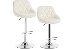 WOLTU 2X Taburete de Bar con Respaldo Cuero Sintético Taburetes Alto Cocina Regulable en Altura Taburete Giratorio Sillas Bar Taburete de Escritorio Crema BH23cm-2