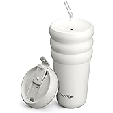 Stevig 3 Bubble Two-Cap Straw Tumbler &Ccedil;elik Termos 600 ML White Stone ST-249