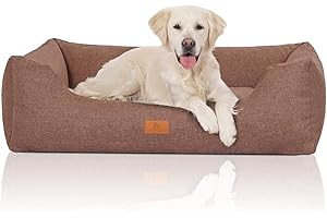 Knuffelwuff Hundebett Lotte aus Velours mit feinem Handwebcharakter XXL 120 x 85cm Lichtbraun - abnehmbarer Bezug - waschbar - für große, mittelgroße und kleine Hunde