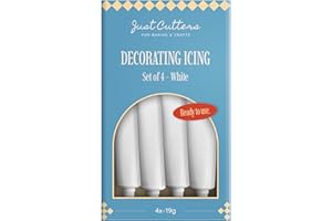 JUST CUTTERS Pack of 4 x 19g Writing Icing Tubes | Ready To Use | Instant Icing Pens for Writing, Drawing & Personalising Cakes, Biscuits & Baking (White)