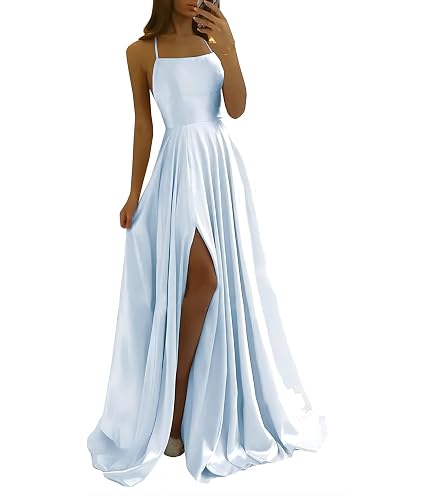 yhfshop Abito da Cerimonia Donna,2021 Nuovo Abito da Sposa in Raso Bianco- White_42,Donna Damigella Vestito Lungo Elegante Festa Party