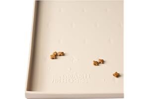 LEASH BOSS Leashboss Splash Mat | Small | Dog Food Mat with Tall Lip, Small Dog Bowl Mat for Food and Water or Fountain, Non Slip Waterproof Silicone Pet Food Mat for Dogs and Cats (S - 46 x 28 cm, Beige)