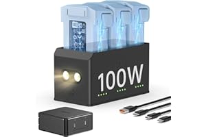 LKTOP 100W Mini 4 Pro/Mini 3 Series Battery Charging Hub with 100W Battery Charger USB-C Power Adapter, Storage LED Lights Alarm Mode, Compatibility: DJI Mini 4 Pro, DJI Mini 3 Pro, DJI Mini 3 Drone