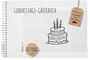 GLEDESTUND® Gästebuch Geburtstag mit Fragen | 60 Seiten | 7 verschiedene Steckbriefe inkl. Fragen | Fotoalbum Geburtstag | DIN A4