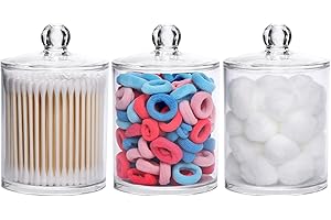 Tbestmax 3 Pack Cotton Swab Ball Pad Holder, 12 Oz Qtip Apothecary Jar Clear Makeup Organizer, Bathroom Containers Dispenser