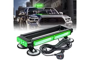 Xprite Green COB LED Strobe Rooftop Flashing Light Bar Double Side Hazard Warning Beacon Lights w/Magnetic Base for Emergency Vehicles Construction Cars Tow Trucks Tractor Traffic Security