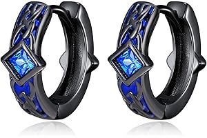 HUKKUN Sterling Silver Triangle/Celtic Knot/Malachite Hoop Huggie Earrings for Men