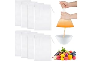 TIKPLUS 8 Stück Nussmilchbeutel, Passiertuch Wiederverwendbar 30 x 20 cm, Feinmaschiges Filterbeutel mit Kordelzug, Abseihtuch Waschbar Nylon Nussbeutel für Käse Kaffee Joghurt Fruchtsaft Gemüsesaft