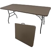 The Homeweeks Folding Table Solid Rattan Effect Brown 180 cm | Portable | Public Use Regulations | INT/ext | HDPE Resin Board