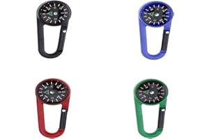 Yuemuop 4 Pièces Boussole Mousqueton, Boussole avec Mousqueton Boussole Enfant, Porte-Clés Fonctionnel pour extérieur, Camping, Voyager, randonnée