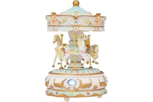 Docooler Music Box Carousel, Mini Carousel Clockwork Music Box Colorful LED Merry-go-round Musical Box Gift for Girlfriend Kids Children Christmas Festival Blue