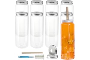 YBCPACK Lot de 8 bouteilles en plastique de 473 ml avec paille, idéales pour jus, milkshake, thé bulle, boissons faites maison et à emporter