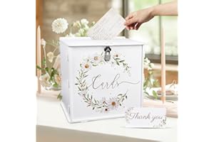 Dhqkqg White Wedding Card Box with Lock, 26x26x21cm Wedding Post Box for Reception, Daisy DIY Money Envelope Gift Card Boxes, Wedd-ing Decorations for Party Graduation Baby Shower Birthday Decor
