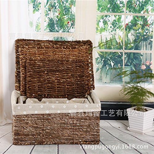 Wicker Straw woven storage Basket With Lid Hamper Shelf Basket (set of 3pcs£©