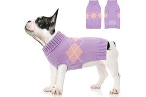 ALAGIRLS Maglione invernale per cani in maglia calda, maglione classico a collo alto, abbigliamento caldo per chihuahua, bulldog, bassotto, carlino, Yorkie, viola, XL