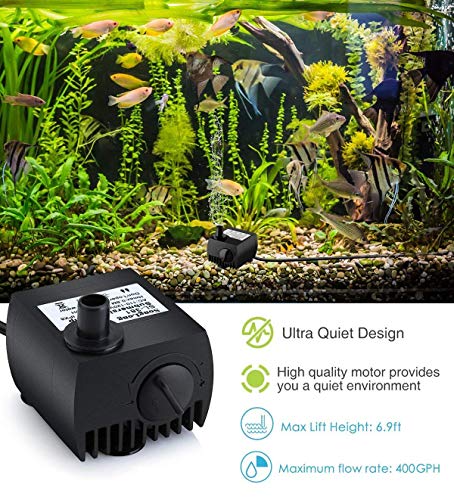 SeeKool-Pompe--Eau-Submersible300L-H-3W-Ultra-Silencieux-avec-2-Buses4-Pieds-de-Ventouses-pour-Les-Fish-Tank-Fontaines-de-Table-Aquarium-Pond-Water-GardensEU-Plug