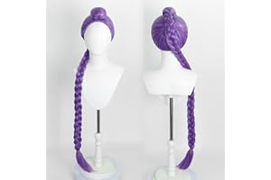 RUNKOYEA Parrucca Lunga Viola Cosplay Per Bambini, Parrucche Per Costumi Hunter Anime Per Uomini E Donne, Parrucca Viola Intrecciata, Accessoris Realistici Per Cosplay Di Halloween