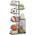Ball Storage Rack, Football Stand, Ball Storage Garage, Ball Holder, Sports Equipment Storage For Garage, Basketball Organizer Rack With Basket, Toy/Sports Gear Storage Indoor