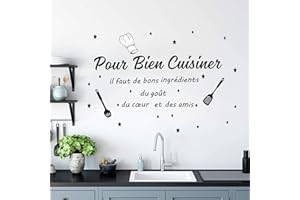 ANHUIB Stickers Mural Cuisine Citation,Autocollant Muraux Lettres Français Noir,Stickers Muraux Décoratifs pour Cuisine,Autocollant Mural Citation et Lettres Restaurant Salon Salle à Manger Décoration