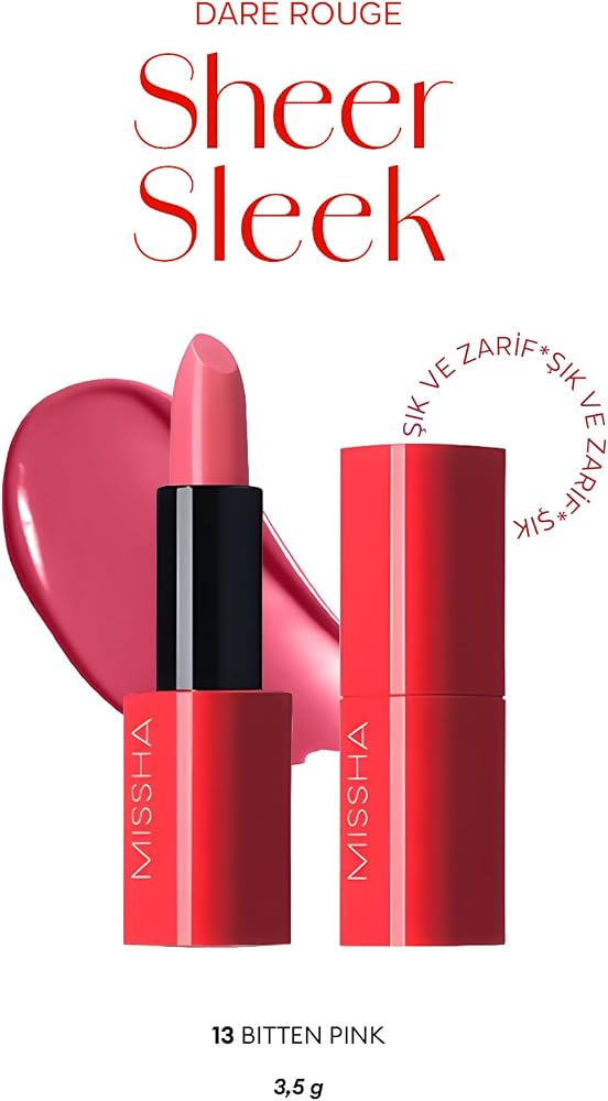 MISSHA Yoğun Pigmentli Besleyici Nemli Bitişli Ruj Dare Rouge Sheer Sleek (13 Bitten Pink) 13 Bitten Pink