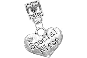 CHARM BUDDY Niece Heart Pendant Charm with Sparkly Rhinestones and Gift Bag fits Silver Charm Bracelets