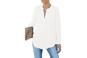 Homlan Chemisier élégant pour Femme - Col en V - Manches Longues - Décontracté - Tunique à Manches Longues - Couleur Unie