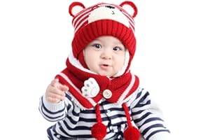 NLAND Bebe Conjunto de Bufanda y Sombrero Sombrero Linda Calentar de Punto Gorro para Niño y Niña 6-24 Meses