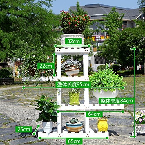 Solid wood flower stand/floor pots shelf/white flower/balcony living room indoor flower-E