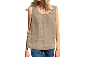 CGGMVCG Damen Tank Top Plus Size Lose Casual Baumwolle Leinen Einfarbig T Shirts U-Ausschnitt Ärmellos Blusen für Frauen