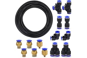 KtbeYTi 10 M Negro Manguera Aire Poliuretano 8 mm OD x 5 mm ID Aire de PU Tubo con 14 Conectores Neumáticos(Forma de Y/T/L/I), para Herramientas Neumáticas