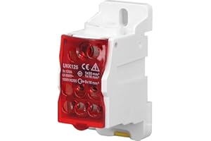 TYENAZA Bornier, UKK-125A 690V Boîte De Distribution De Bornes, Boîte De Jonction De Puissance de Bloc de Distribution, Dispositif De Protection De Micro-ordinateur Avec Couvercle De Protection(Rouge)
