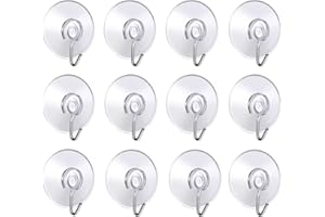 Navoys Pack of 12 40mm Suction Cup Hooks - Premium PVC Cups with Metal Hooks, Window Glass Suction Cups, Ideal for Bathrooms, Towels, Sponges, Wreaths or Kitchen Utensils