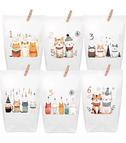 Hunde-Adventskalender Zum Selbstbefüllen – 24 Bedruckte Kraftpapiertüten (14x22 Cm) Mit Holzklammern