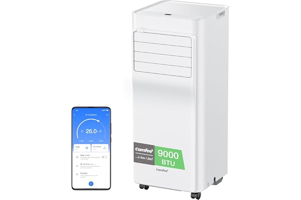 COMFEE' Climatiseur Mobile 9000 BTU/h 2,6kW, Contrôle APP, 3 Modes, 3 Vitesses de ventilation, Dimensions compactes, Pour pièces de 33㎡, Breezy Cool 2.6, Fonctionne avec Alexa