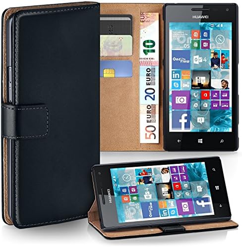 OneFlow Cover for Huawei Ascend W1 Cover case with card slots | Flippable mobile phone flip case | Mobile phone cover protective case accessory mobile phone protection bumper in DEEP-BLACK