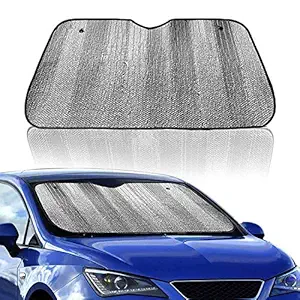 Sevendi 1PCS Foldable Car Sunshade Protector | Windscreen Sun Visor Protector | Sun Ray Solar Reflective Front | with 2 PVC Plastic Suction Cup (Silver)