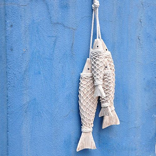 2x Rustikale Küsten Hand Geschnitzt Meereskunstraumdekor Fisch Wanddeko Hängen Deko L - 6