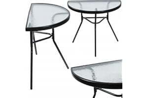 JUMI Praktischer Gartentisch 70 x 64 x 40 cm – Halbrunder Balkontisch für Balkon, Terrasse, Garten, Camping – Kompakter Tisch mit Glasplatte - Metallrahmen, Schwarz