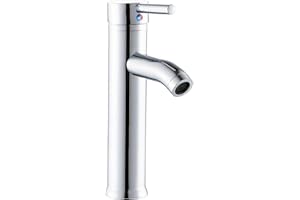 DIDARENBA Grifo lavabo alto acero inoxidable monomando agua fria y caliente con mangueras incluidas grifo alto lavabo bañera grifos altos para lavabos grifo lavabo caño alto grifo alto baño grifo baño caño alto