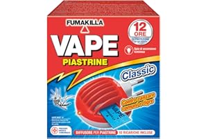 VAPE DERM Vape, Elettroemanatore Spina Classic + 10 Piastrine, Protegge dalle Zanzare Comuni e Tigre, Ambienti Chiusi e Luoghi all'Aperto, 12 Ore di protezione