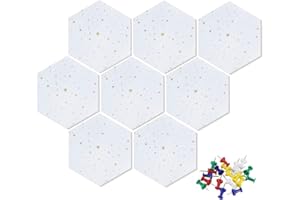 Uoisaiko Felt Hexagon Bulletin Board with 20 Pins, Pack of 8 Self Adhesive Notice Boards for Home Office Kitchen, DIY Pin Board Wall Tiles for Photos Memos