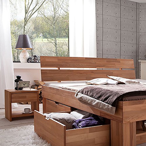 Futonbett SOFIE 140 x 200 cm, Holz Bett aus Buche massiv, Kernbuche