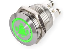 METZLER-TRADE Metzler LED Drucktaster mit Glocken-Symbol, Einbau Ø 19 mm flacher Edelstahl-Taster mit farbig beleuchtetem Glocken-Symbol und Schraubkontakten, wasserdicht IP67, AC/DC (Grün)