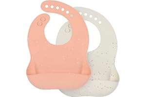 LÄSSIG Baby Silikon Lätzchen (2 Stk) Kleinkinder Lätzchen mit Auffangschale spülmaschinengeeignet, Orange/Beige