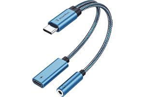 SOOMFON Adattatore USB C a Jack da 3,5 mm per Cuffie, Cavo Audio Hi Fi con Porta di Ricarica Tipo C, per Macbook/iPad Pro/Air, Samsung Galaxy S22/ S21/ S20, OnePlus 10/9/8 Pro 8T 7T ecc - Blu