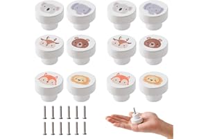 OESSUF 12 PCS Tiradores Madera de Muebles, Pomos Redondos de 35mm con Tornillos, Mango de Madera para el Armario Botón de Puerta Blanca para Niños