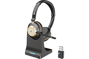 Earbay Wireless Headset, Bluetooth Headset With Microphone Noise Canceling & USB Dongle, V5.3 Bluetooth Headphone with Charging Dock & 50hrs Working Time for Computer/Phones/Teams/Skype/Zoom/Office